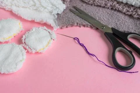 Instructions for step by step creating a diy reusable cotton discs Stock Photos