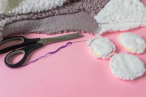 Instructions for step by step creating a diy reusable cotton discs Stock Photos