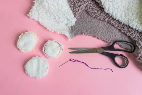 Instructions for step by step creating a diy reusable cotton discs Stock Photos
