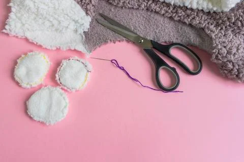 Instructions for step by step creating a diy reusable cotton discs Stock Photos