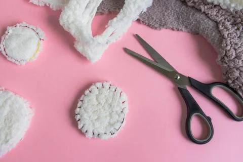 Instructions for step by step creating a diy reusable cotton discs Stock Photos