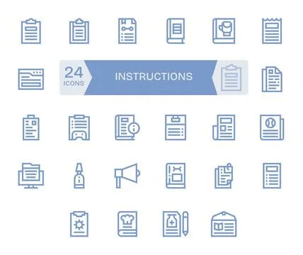 Instructions Vector Icon Collection featuring 24 Display Perfect 128x128 Bo.. Stock Illustration