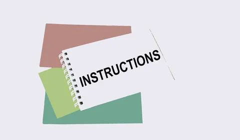 INSTRUCTIONS The word is written in a notepad on a white background. Busine.. Stock Photos