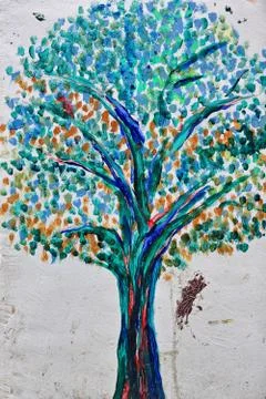 Instructive graffito-tree drawing on the local school wall. Batad-Banaue-PH 0159 Stock Photos