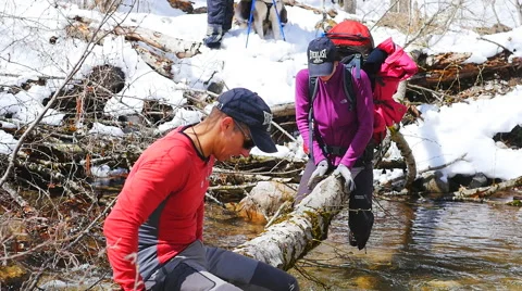 The instructor controls the technique of movement of tourists Stock Footage 50768770