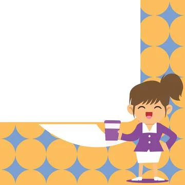 Instructor Drawing Pointing Stick On Empty Whiteboard While Holding Cup Stock Illustration