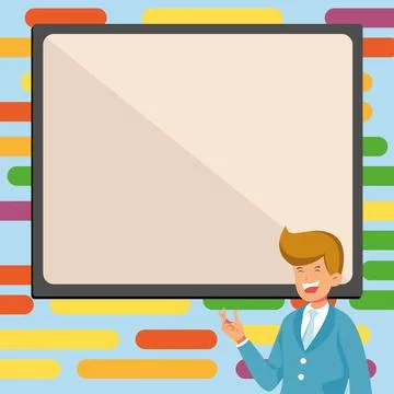 Instructor Drawing Pointing Stick On Empty Whiteboard While Holding Cup Illustrazione stock