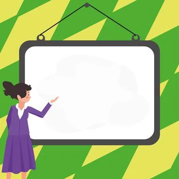 Instructor Drawing Pointing Stick On Empty Whiteboard While Holding Cup Stock Illustration
