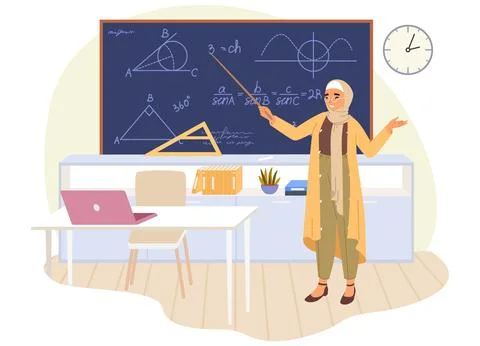 An instructor explains geometry topics such as angles and trigonometric Stock Illustration