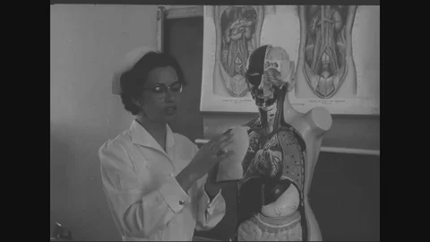 Instructor gives training to nurses about function of human body - 1956 Stock Footage 110912337