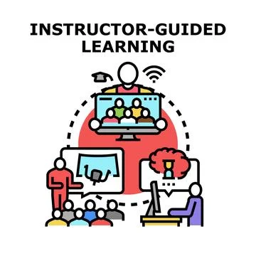 Instructor guided learning concept for education programs Stock Illustration