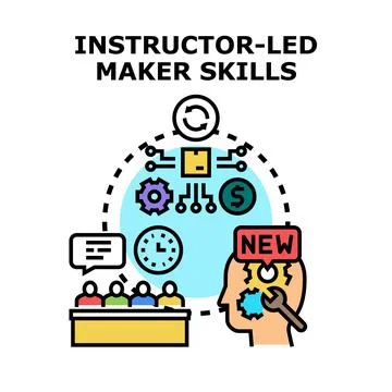 Instructor leading maker skills development and education Stock Illustration