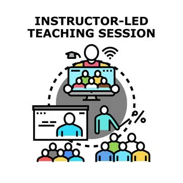 Instructor leading teaching session with online and offline learning Stock Illustration