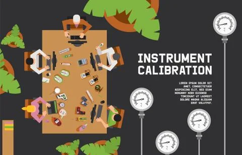Instrument calibration, measuring device for dimensional, people sitting table Stock Illustration