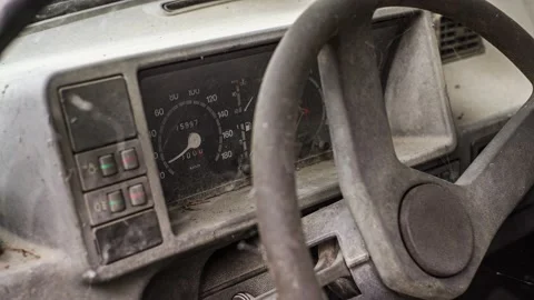 Instrument cluster of an old abandoned car Stock Footage 151089593