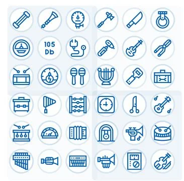 Instrument Complete Vector Package with 36 64x64 Bold Line PIXEL Perfect Icon Stock Illustration
