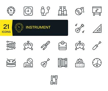 Instrument Modern Vector Collection with 25 Regular Line 256x256 Pixel Alig.. Stock Illustration