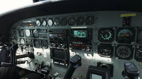 Instrument Panel And Yokes In Cockpit Of Cessna 208B Grand Caravan Aeroplane Stock Footage 305446804
