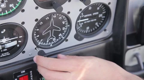 Instrument panel in the plane and the pilot's hand Video stock 60681450