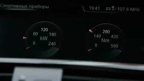 Instrument panel with tachometer, Close up image of illuminated car dashboard Stock Footage 166167825