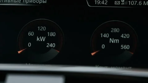 Instrument panel with tachometer, Close up image of illuminated car dashboard Stock Footage 166167935