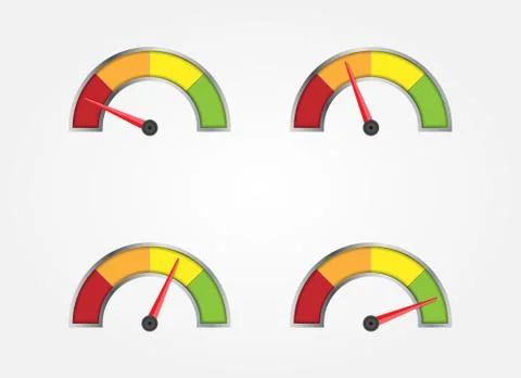 Instrument scale with p-colored sectors and different degrees of arrow deflec Stock Illustration