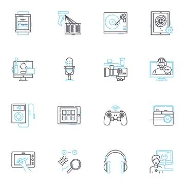 Instrument solutions linear icons set. Calibration, Metrology, Accuracy Stock Illustration
