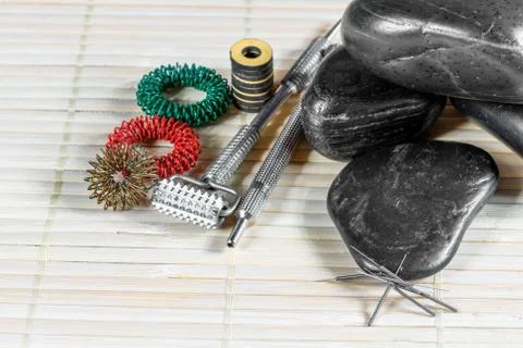 Instruments and accessories for acupuncture. Stock Photos