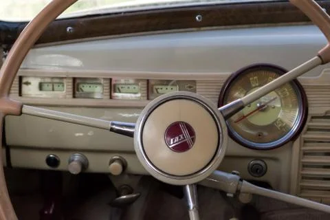 Instruments and panel of the old Russian car of the executive class Stock Photos