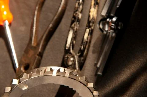 Instruments and tools for working on mechanical parts Stock Photos