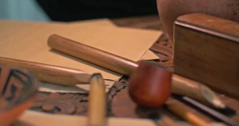 Instruments of the Arabic caligraph on the table next to the letter. Stock Footage 257793406