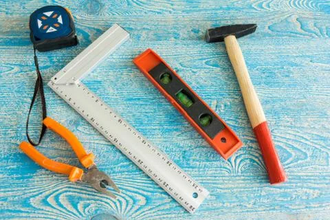 Instruments on a blue background Foto stock