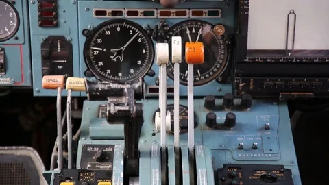 Instruments, cabin and controls of the Tu-154 Stock Footage 114991440