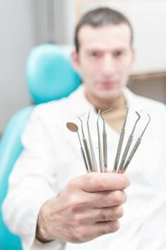 Instruments of the dentist, close-up Stock Photos