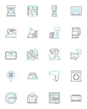 Instruments linear icons set. Guitar, Piano, Drums, Saxoph, Trumpet, Flute Stock Illustration