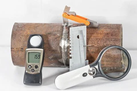 Instruments necessary for conducting visual and measuring control The inst... Stock Photos