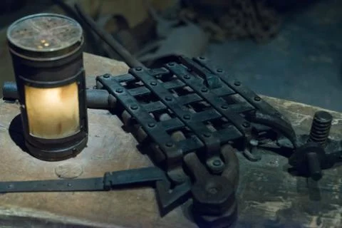 Instruments of torture from the Inquisition, detail of objects to torture, pain Stock Photos