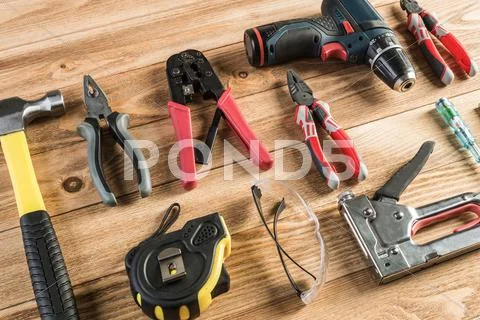 Instruments on wooden table Stock Photos
