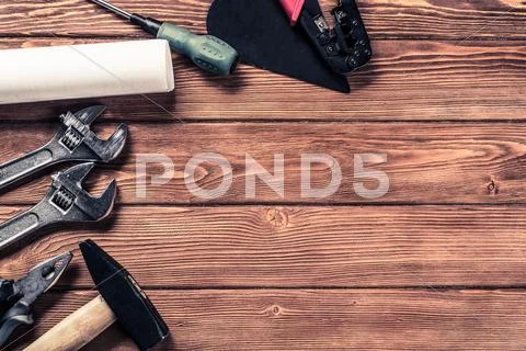 Instruments on wooden table Stock Photos