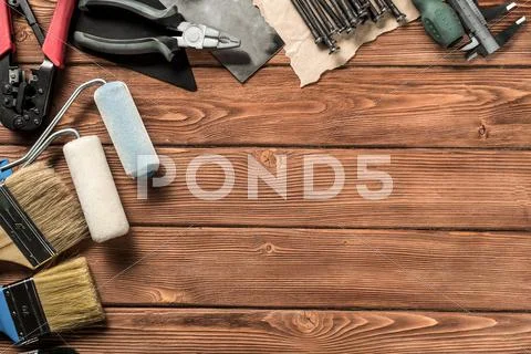 Instruments on wooden table Stock Photos