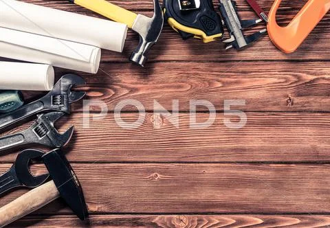 Instruments on wooden table Stock Photos