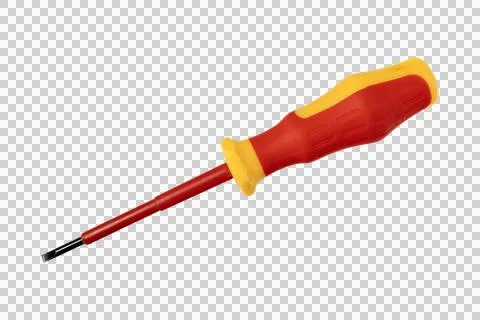 Insulated flathead screwdriver red handle electrical safety professional tool Stock Photos