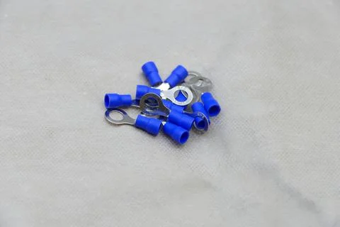 Insulated round cable tips to compress long-live wires Stock Photos