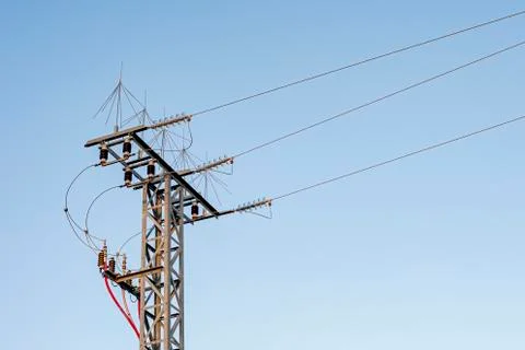 Insulating elements and cables of an electric power distribution turret Stock Photos