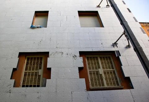 Insulating panels of molded expanded polystyrene for construction Stock Photos