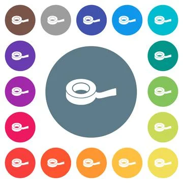 Insulating tape flat white icons on round color backgrounds Stock Illustration