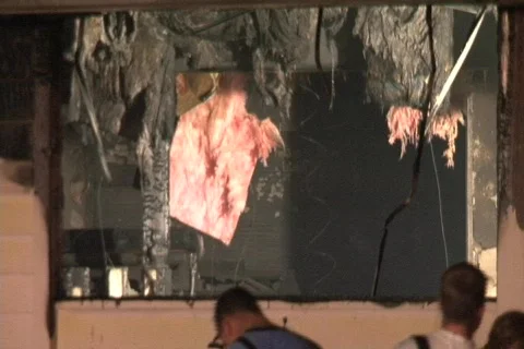 Insulation from burned out building Video stock 822438