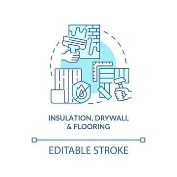 Insulation, drywall and flooring turquoise concept icon Stock Illustration