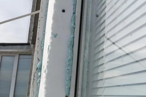 Insulation of the facade of a panel house with foam plastic. Window insulat.. Stock Photos