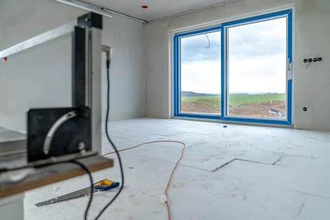 Insulation of floors with polystyrene for underfloor heating Stock Photos